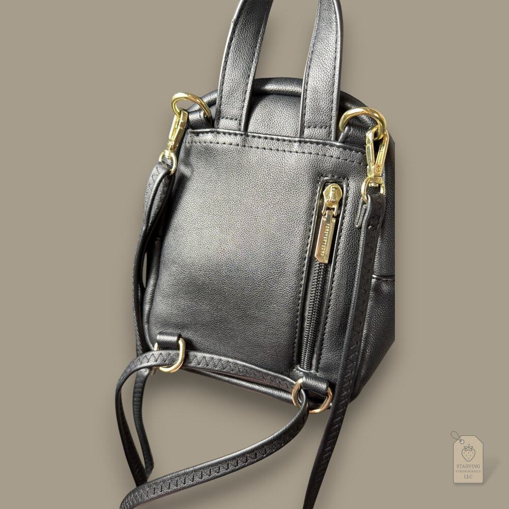 Black Mini Backpack Convertible Crossbody Bag | Gold-Tone Hardware - Picture 4 of 5